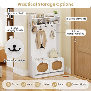 4-in-1 Hall Tree with Bench & Shoe Storage