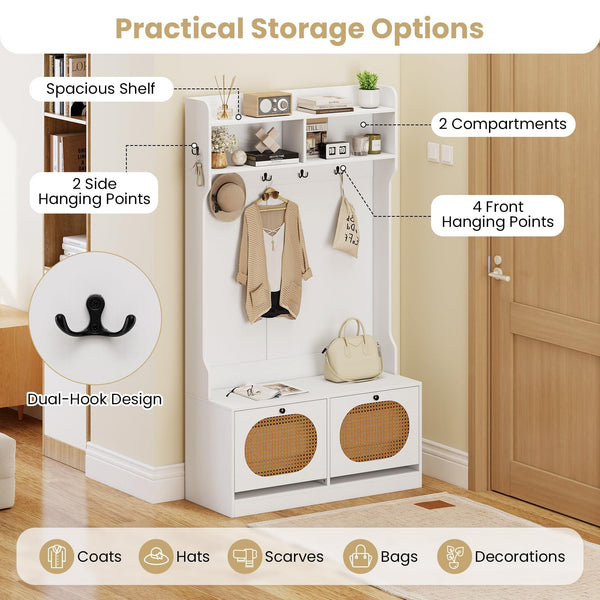 4-in-1 Hall Tree with Bench & Shoe Storage