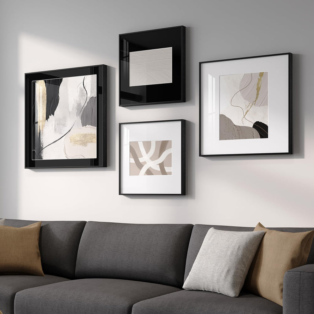 Framed Abstract Wall Art Set of 4 – Black & White Canvas Prints