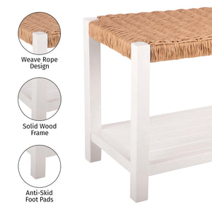 40-Inch Wood Storage Bench with Woven Rope Seat