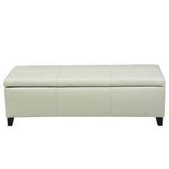 PU Leather Storage Ottoman Bench with Wood Frame, Ivory