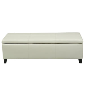 PU Leather Storage Ottoman Bench with Wood Frame, Ivory