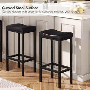 Counter Height Bar Stools with PU Leather Saddle Seat — Set of 2, 3, or 4