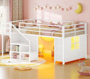 Kids Low Loft Bed Twin with Stairs, LED Lights & Storage