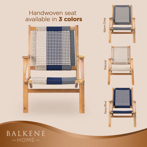 Acacia Wood Outdoor Armchair with Handwoven Seat – Natural