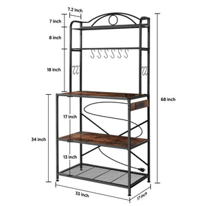Baker's Rack with Power Outlet, 5-Tier Kitchen Storage Shelf