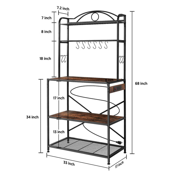 Baker's Rack with Power Outlet, 5-Tier Kitchen Storage Shelf