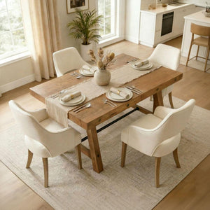 7-Piece Farmhouse Dining Table Set with Upholstered Chairs