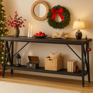 Console Table with Charging Station & Storage Shelf