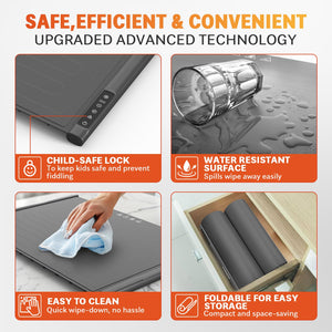 XXL Electric Food Warming Mat – 42"x16" Extendable Silicone Countertop Warmer