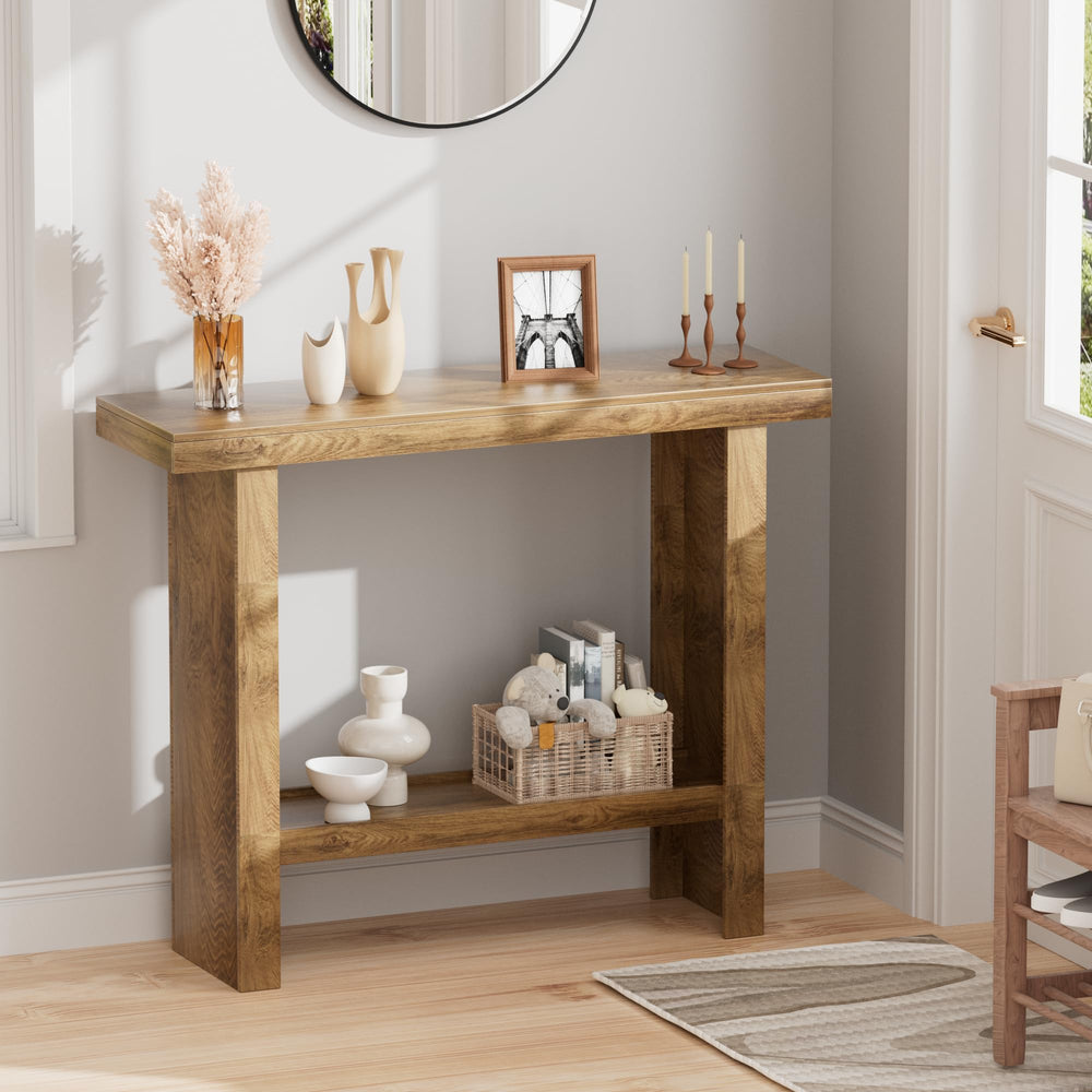Farmhouse Console Table with Storage Shelves