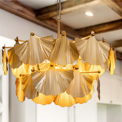 Gold Ginkgo Leaf Chandelier – 8-Light Ceiling Light Fixture