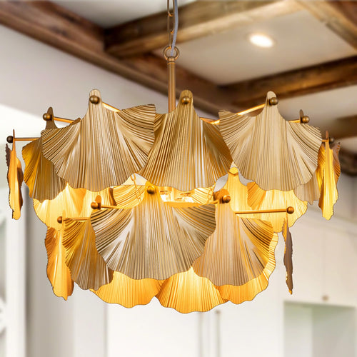 Gold Ginkgo Leaf Chandelier – 8-Light Ceiling Light Fixture