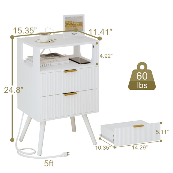 Nightstand with Charging Station and LED Lights