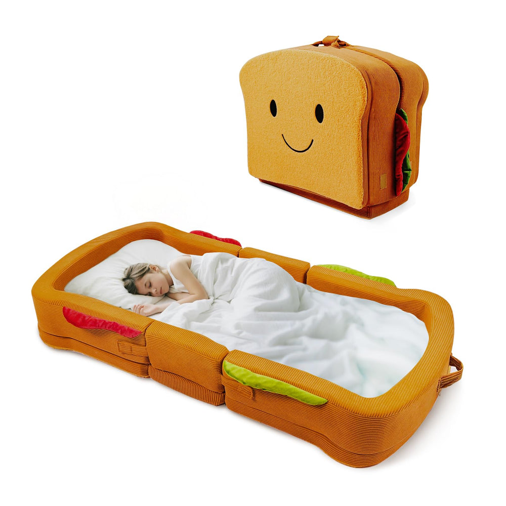 Toddler Travel Bed – Sandwich Style Foam Floor Crib with Safety Rails