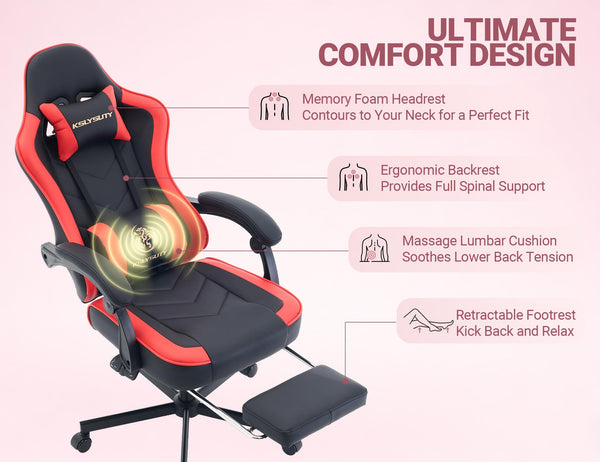 Ergonomic Gaming Chair with Footrest & Lumbar Support