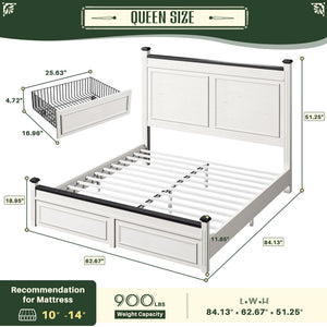 Queen Size Bed Frame with Storage Drawers and Upholstered Headboard