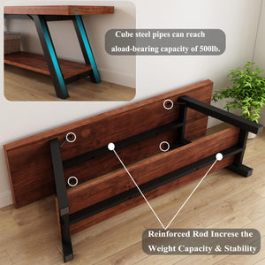 Rustic Wood Entryway Bench with Storage Shelf