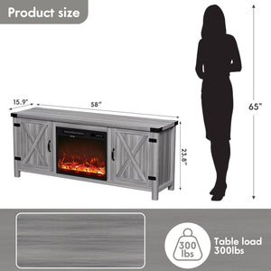 58" Electric Fireplace TV Stand with Barn Doors