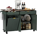 Rolling Kitchen Island with Wavy Door & Drop-Leaf Countertop