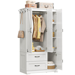 Farmhouse Wardrobe Closet with 4 Doors & 2 Drawers – 71" H