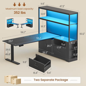 L-Shaped Electric Standing Desk with Storage