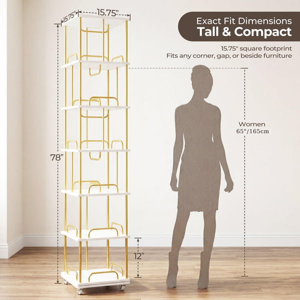 6-Tier Rotating Bookshelf with Wheels