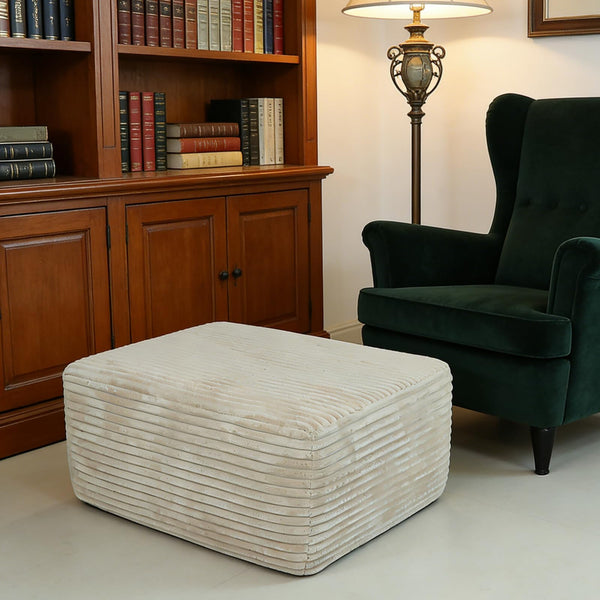 L-Shaped Sectional Sofa with Ottoman – Beige Plush