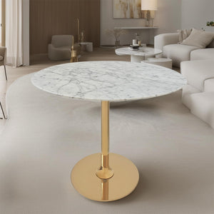 Marble Round End Table with Gold Metal Frame