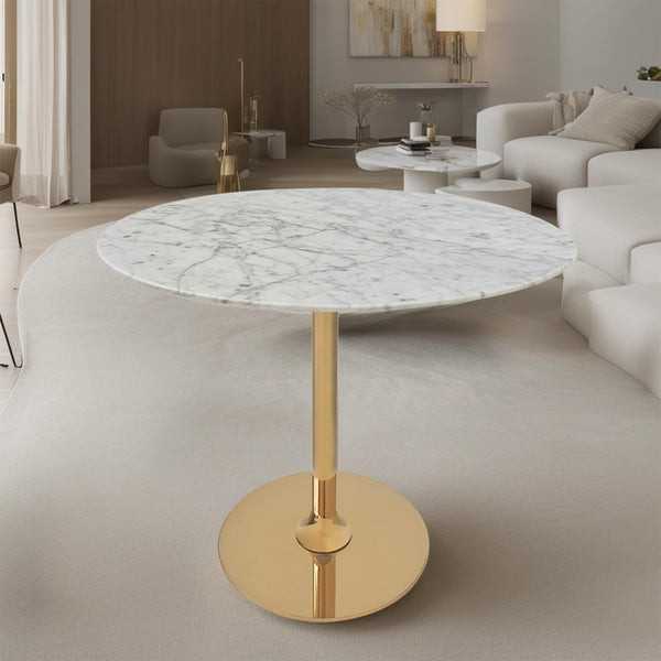 Marble Round End Table with Gold Metal Frame