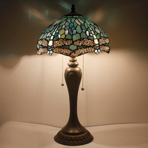 Tiffany Table Lamp Sea Blue Dragonfly Stained Glass