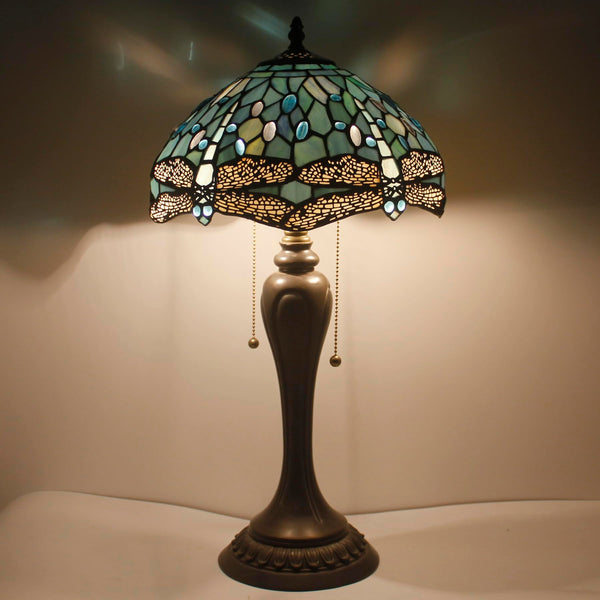 Tiffany Table Lamp Sea Blue Dragonfly Stained Glass