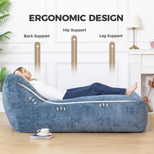 Giant Memory Foam Bean Bag Lounger Chair with Faux Fur & Side Pockets