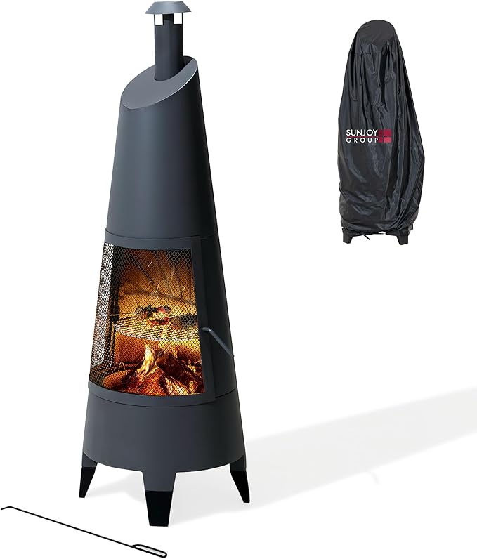 2-in-1 Chiminea Fire Pit & Grill, 57" Tall Outdoor Fireplace
