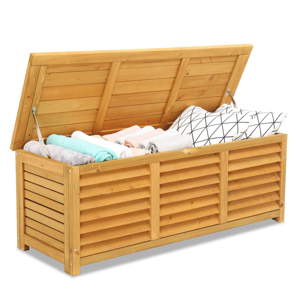47 Gallon Wood Deck Box – Outdoor Storage Bench
