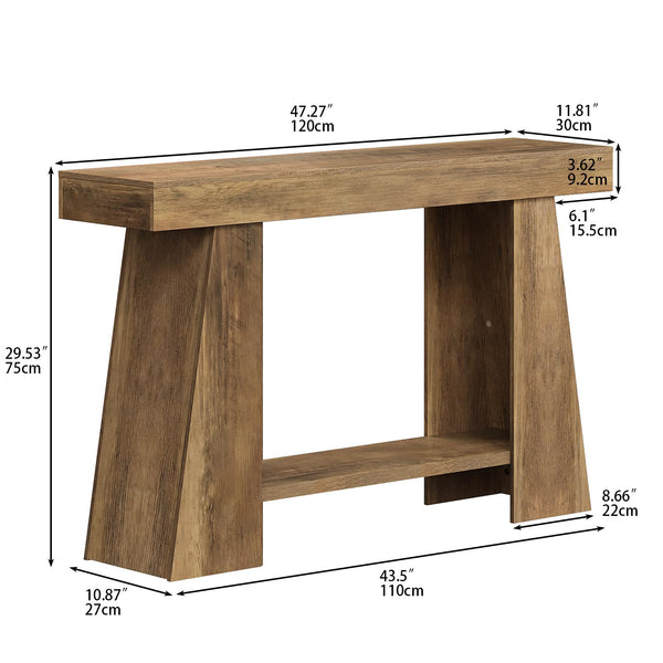 47-Inch 2-Tier Farmhouse Console Table with Storage Shelf