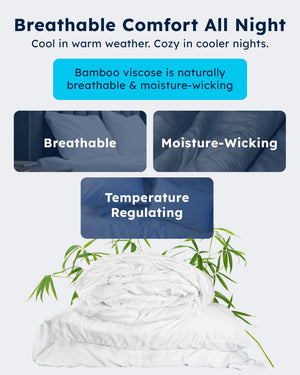 Bamboo Duvet Cover Set – White, Silky Soft, Zipper Closure