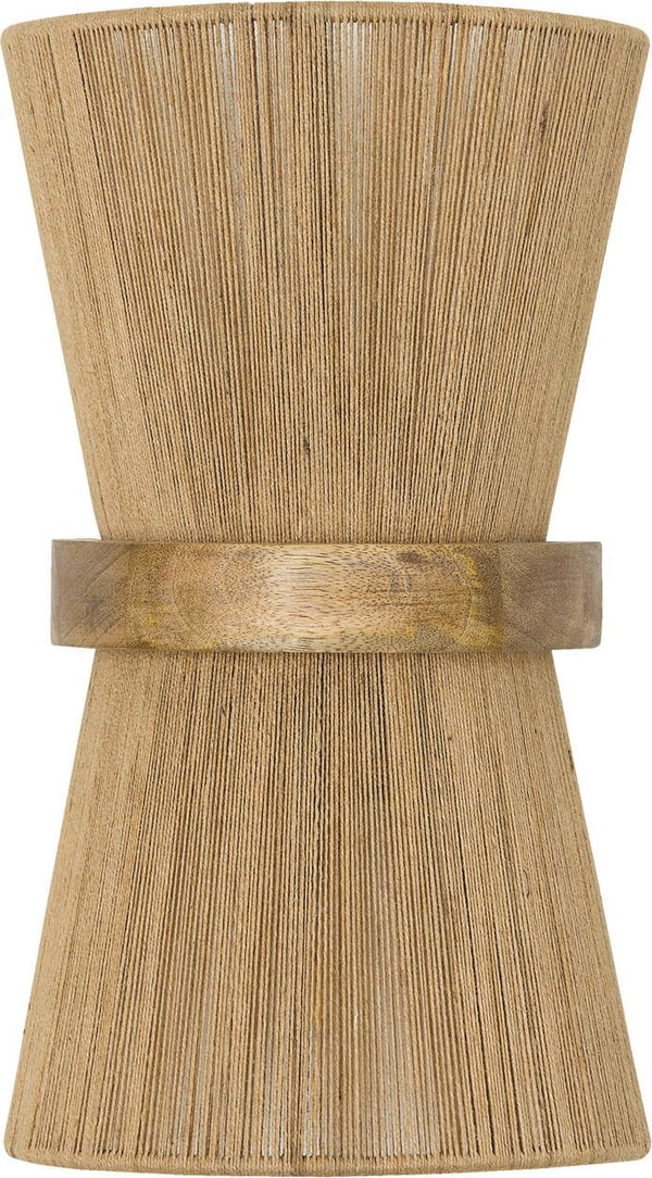 2-Light Mango Wood & Jute Rope Wall Sconce – Matte Brass