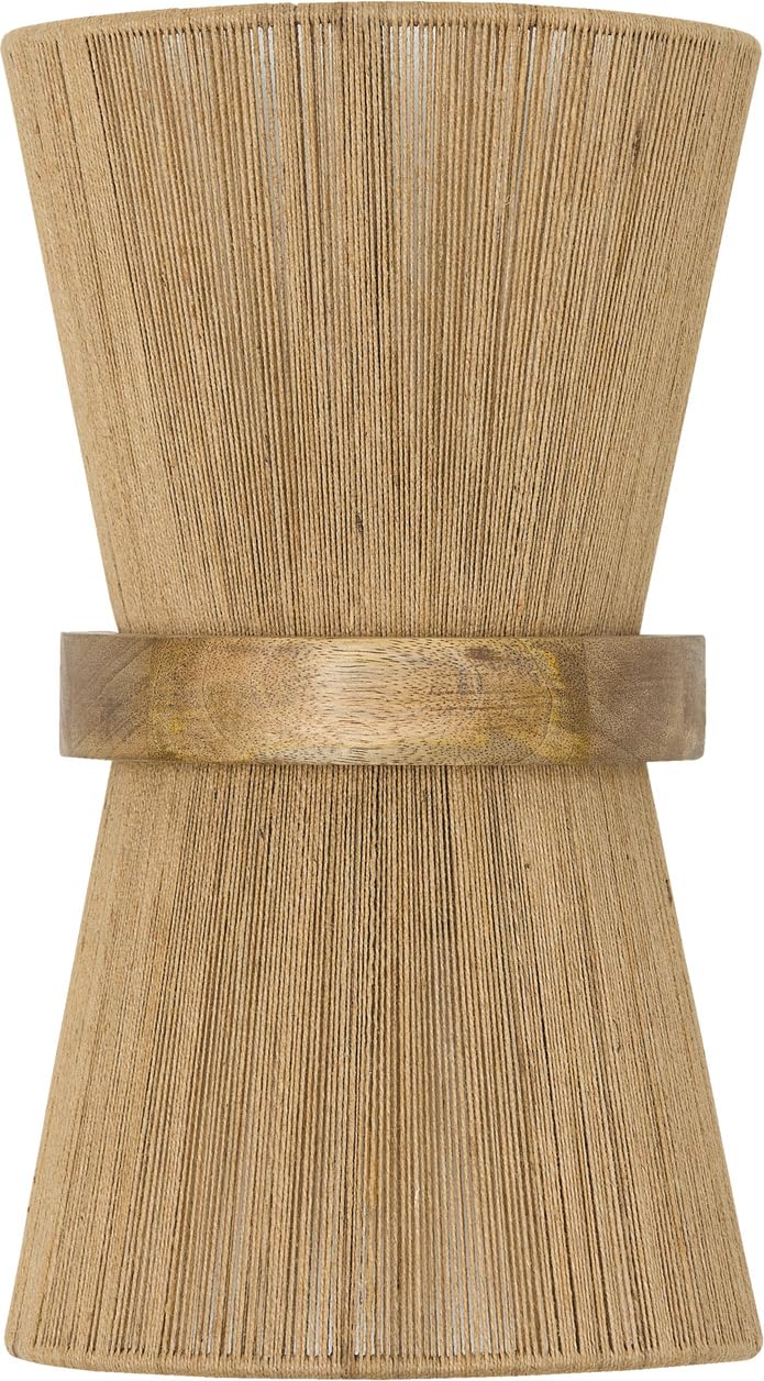 2-Light Mango Wood & Jute Rope Wall Sconce – Matte Brass