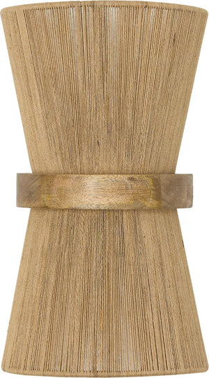 2-Light Mango Wood & Jute Rope Wall Sconce – Matte Brass