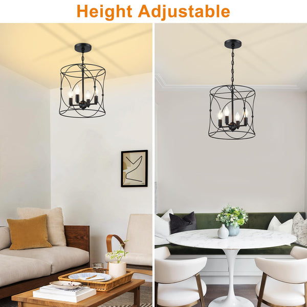 4-Light Black Metal Farmhouse Chandelier