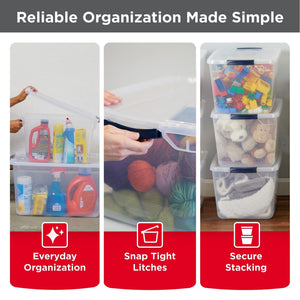 Clear 32 Qt Stackable Plastic Storage Bins with Lids – 6 Pack
