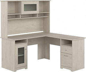 60-Inch L-Shaped Corner Desk with Hutch & Storage