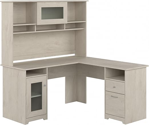 60-Inch L-Shaped Corner Desk with Hutch & Storage