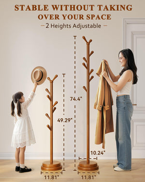 Solid Wood Freestanding Coat Rack with 8 Hooks