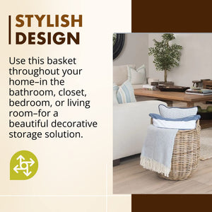 Round Rattan Storage Basket with Handles