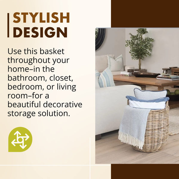 Round Rattan Storage Basket with Handles