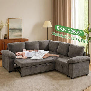 L-Shaped Sectional Sofa Bed with Storage – 5-Seat Convertible Sleeper Sofa