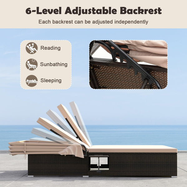 Outdoor Daybed with Retractable Canopy & 6-Position Backrest