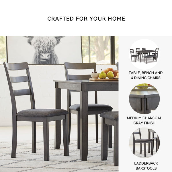 6-Piece Dining Table Set with Bench and Ladderback Chairs